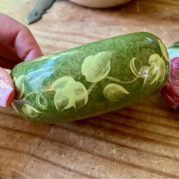 Lesal Ceramics Jewelry Trinket Box Handcrafted Floral Pink Purple Green - Picture 6 of 10